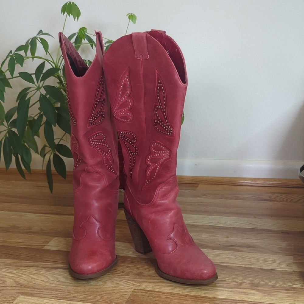 Jessica Simpson “Caralee” Western Leather Boots. Red Heeled  Size 10 M